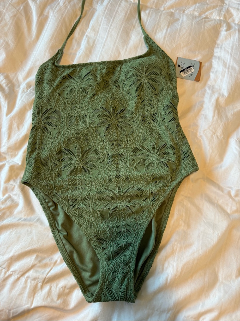 Shade & Shore Olive Green Lace One-Piece Swimsuit